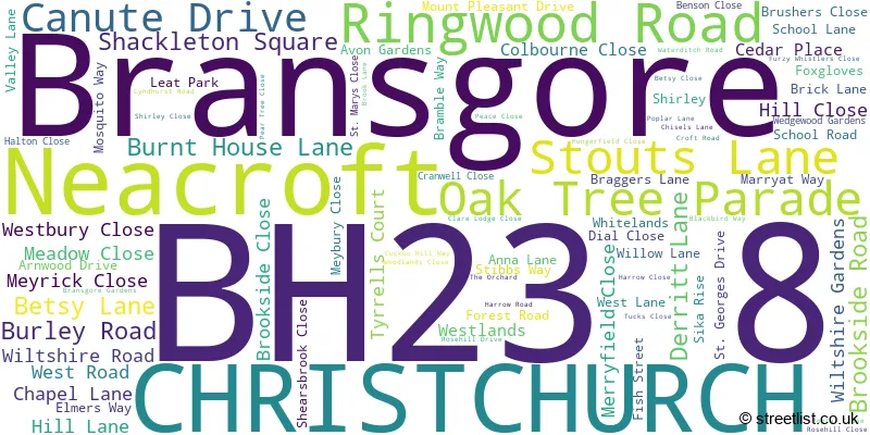 A word cloud for the BH23 8 postcode